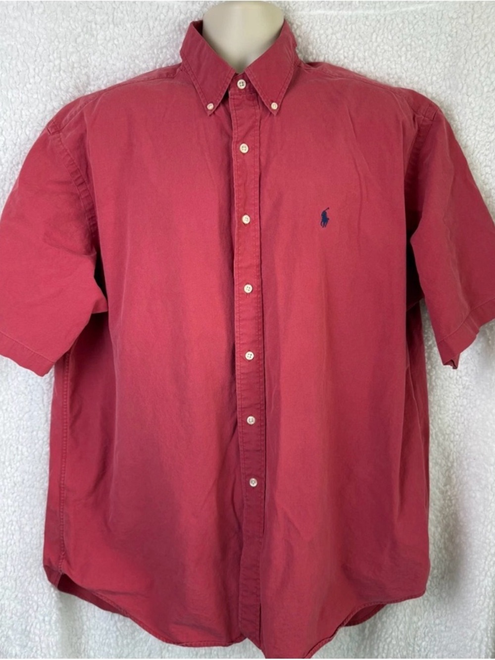 Ralph Lauren Button-Down Short Sleeve Shirt in Deep Red with Navy Pony Sz XL